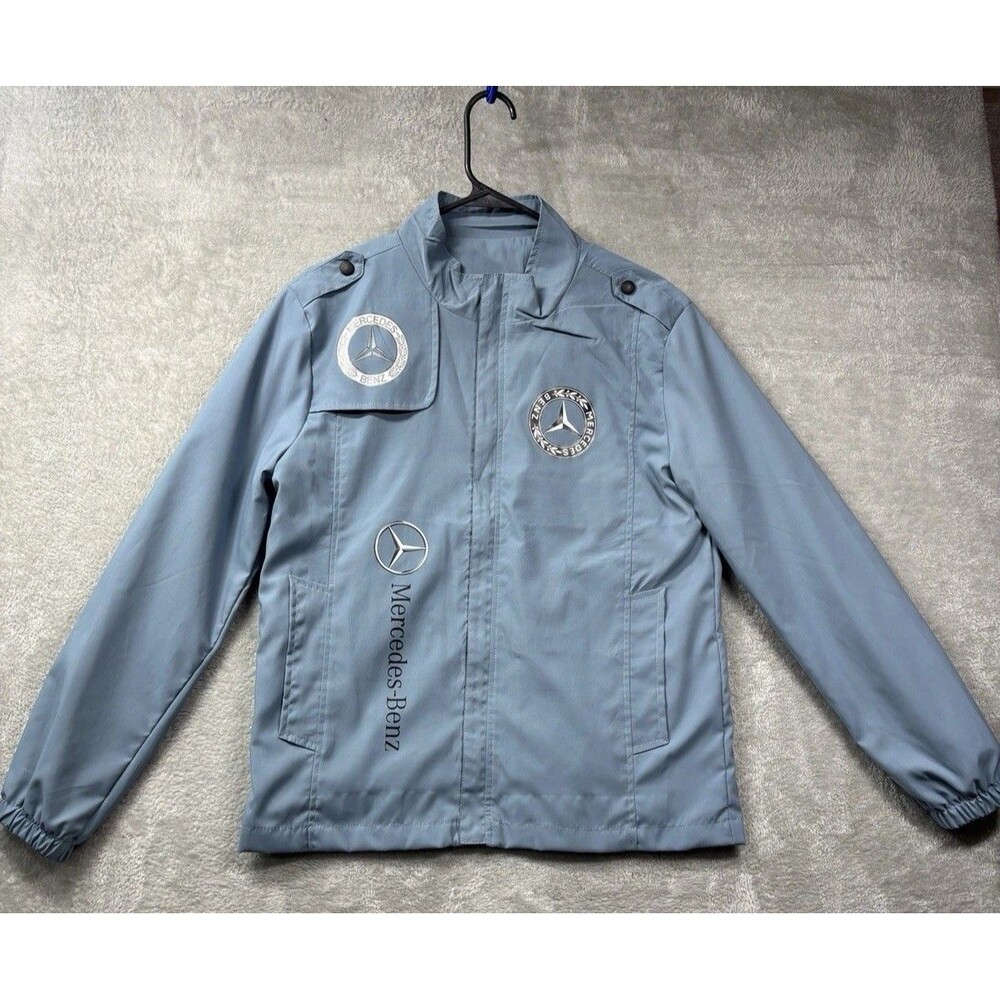 Mercedes-Benz Lightweight Jacket Windbreaker Blue Logo Lined Ladies M